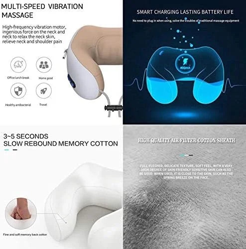 Portable Electric Neck Massager Soft Comfortable Breathable U-Shaped Memory Foam Massage Neck Pillow For Car Home